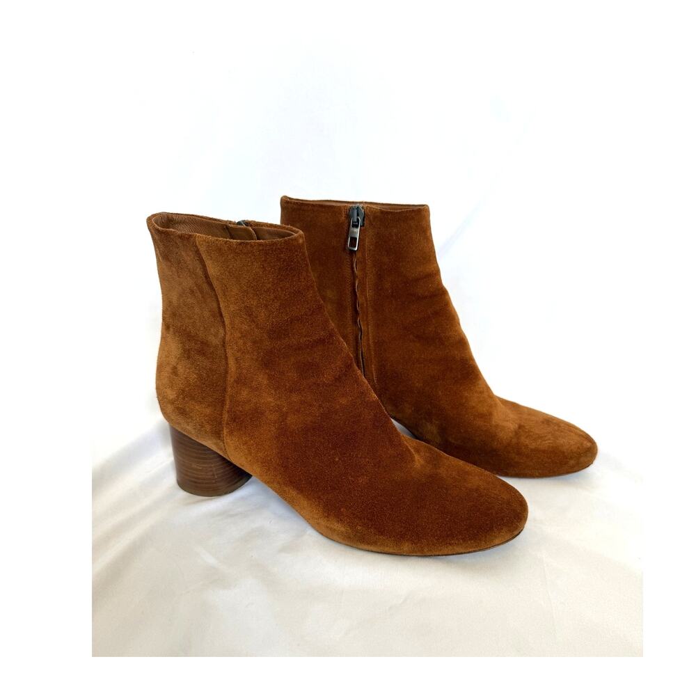 EUC Vince Brown Suede Leather Ankle Boots, Round Block Heel, 8.5